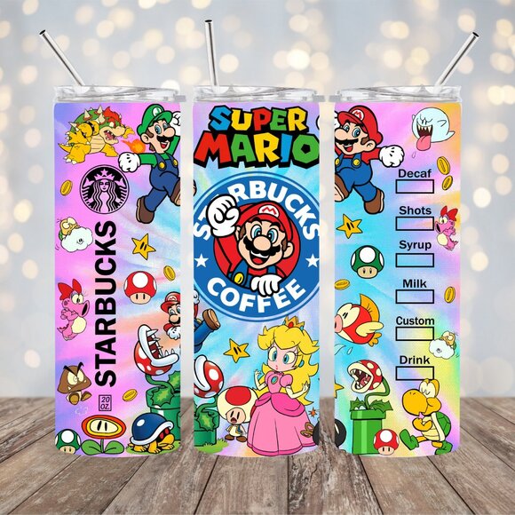 Super Mario skinny tumbler drinking cup 20 Oz. with ice topper Luigi. - Picture 6 of 6